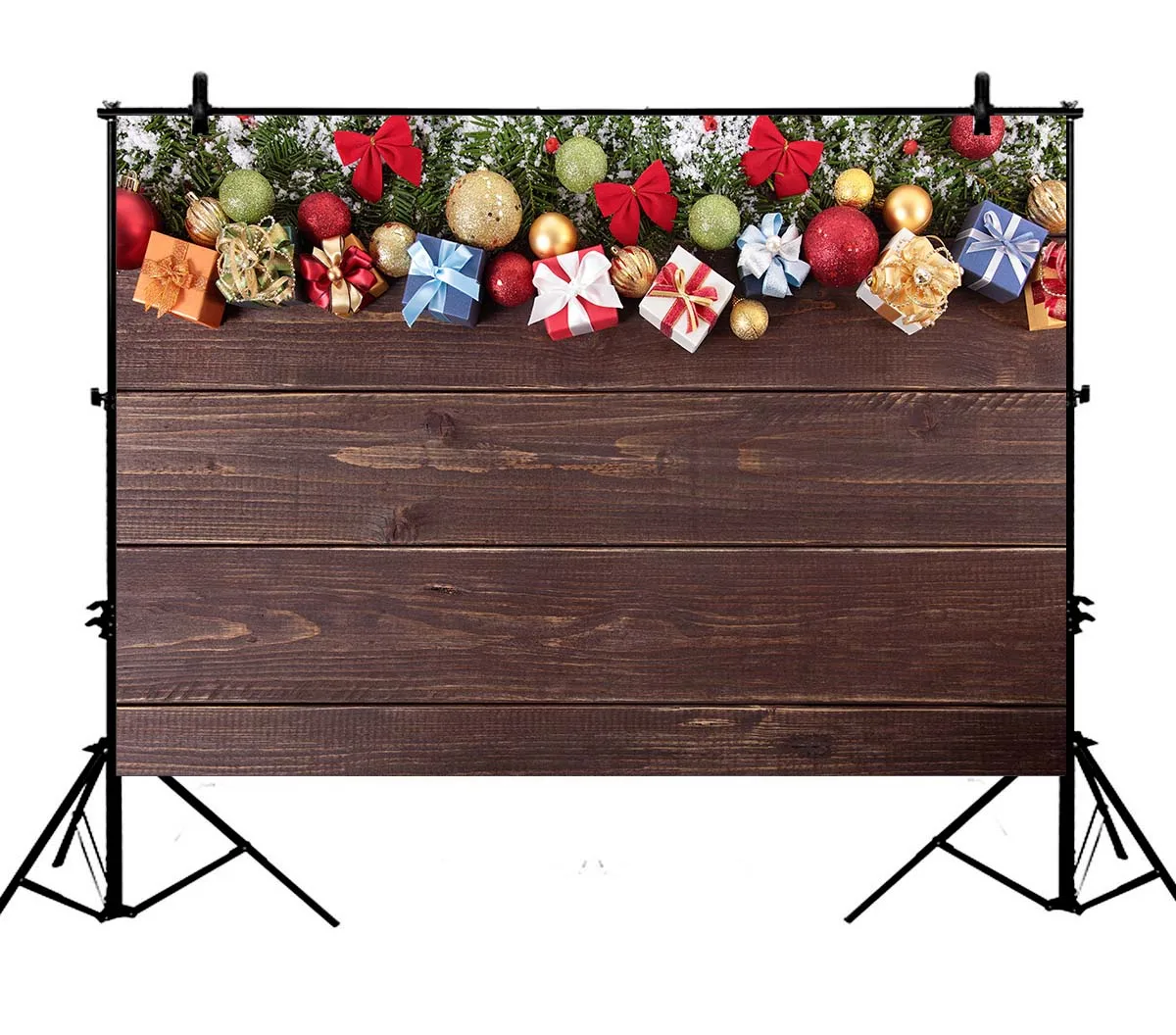 

5x7ft Christmas Red Bowknot Gloomy Stripes Wood Plank Polyester Photo Background Portrait Backdrop
