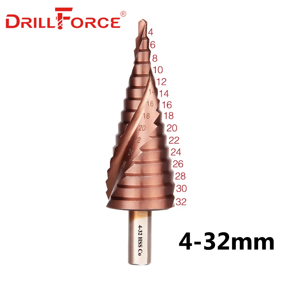 Drillforce M35 кобальтовое ступенчатое сверло 4-12/4-20/4-32 мм высокоскоростное стальное сверло спиральный паз треугольный хвостовик для нержавеющей стали - Цвет: 4-32mm