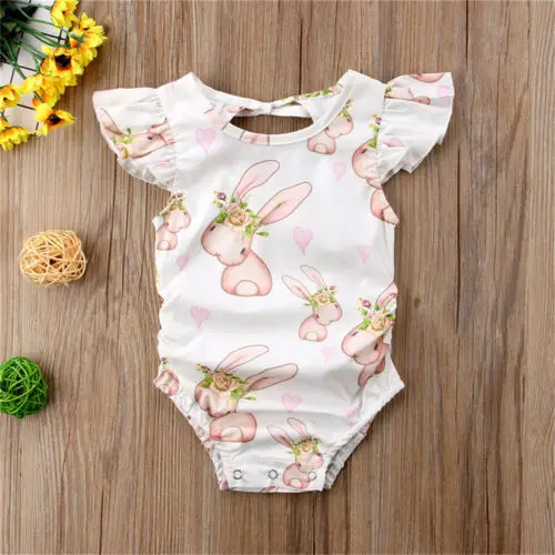 2018 New Cute Baby Rabbit Romper Baby Girl Bunny Flower Romper Ruffles