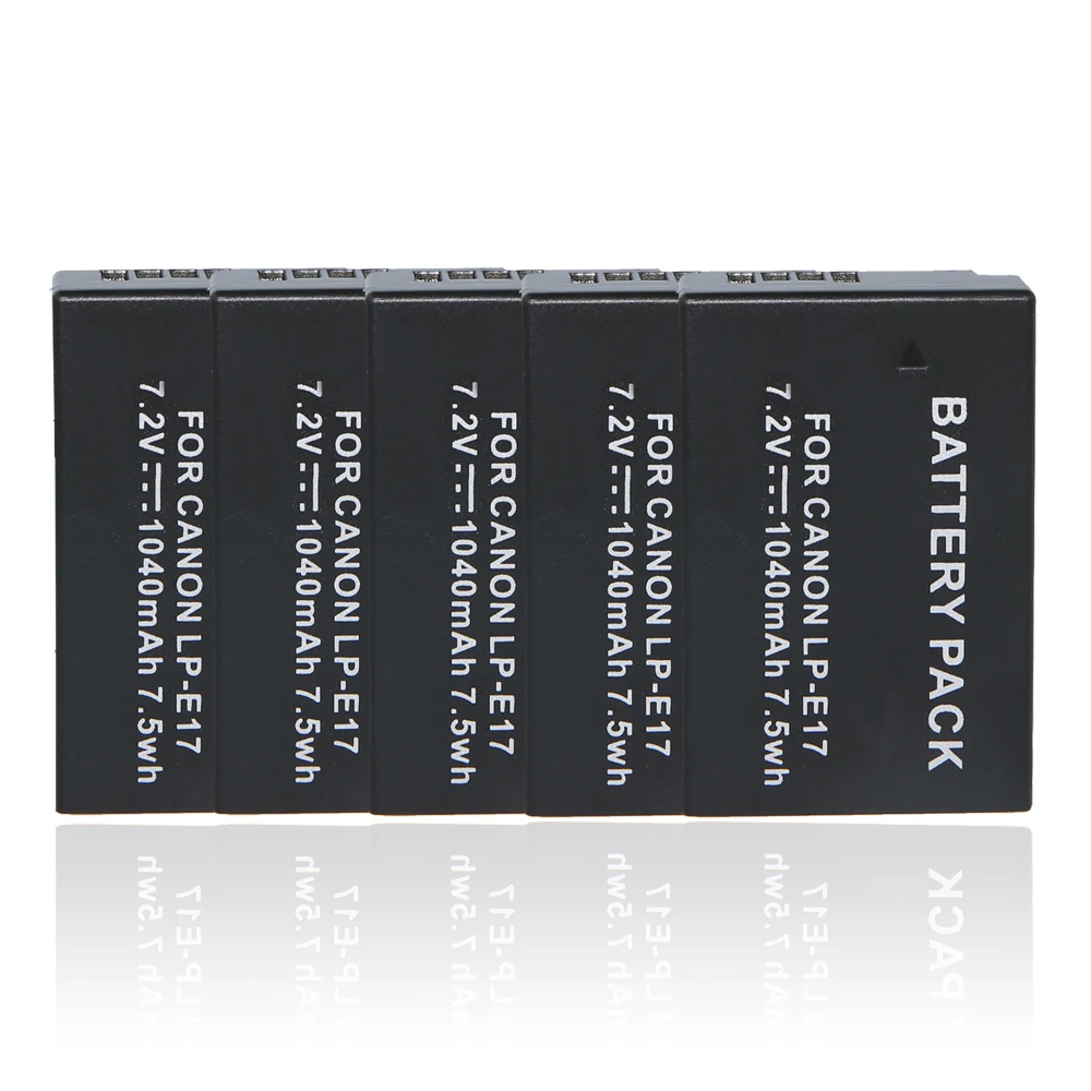 5 Pack LP E17 LPE17 LP E17 1040mAh Rechargeable Battery for Canon For EOS M3 M5 750D 760D T6i