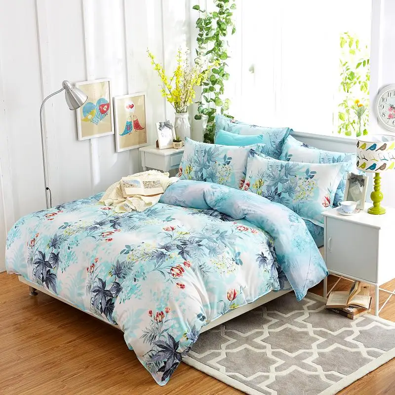 

flowers duvet cover flat sheet pillowcase/4pcs bedding set 100% cotton queen size