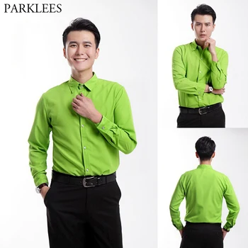 

2019 Fashion New Solid Color Shirt Men Slim Fit Long Sleeve Dress Shirts Mens Casual Holiday Party Stage Wedding Prom Chemise