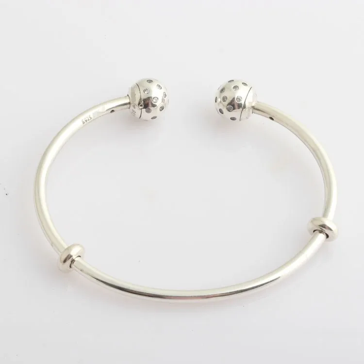 

925 Sterling Silver Moments Original Shimmering Caps , Clear CZ Open Europe Bangle Fit Women Charm Bracelet DIY Jewelry