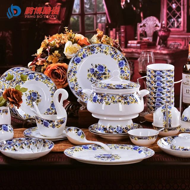 Antique Retro 56 Pieces/Set Bone China Porcelain Dinnerware Sets Royal