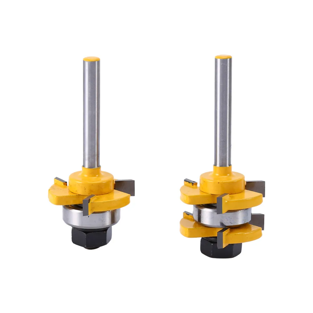 

2Pcs/set Shank Matched Tongue & Groove Router Bit 3/4" Stock 1/4" Shank 3 Teeth T-shape Wood Milling Cutter For Woodworking Tool