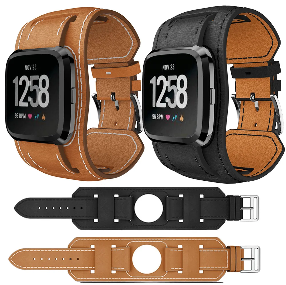 

2 in 1 Genuine Leather Bracers Watch band For Fitbit Versa Replacement Leather Watchband Strap Bracelet Smart Watch wristband