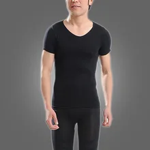 Горячие Для мужчин с короткими рукавами футболка ультра-тонкие дышащие Средства ухода за кожей скульптуры талии Средства ухода за кожей скульптуры дна одежда по фигуре черный