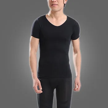 

Hot Men Short-Sleeved T-Shirt Ultra-Thin Breathable Body Sculpting Waist Body Sculpting Bottoming Slim Clothes Black