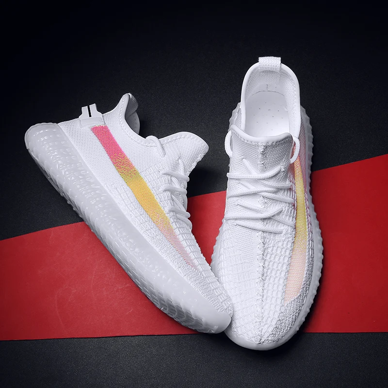 

2019 New White Sneakers Running Shoes Flykint Running Shoes Mens Sneakers Breathable Air Mesh UV Chameleon Sport Shoes Men