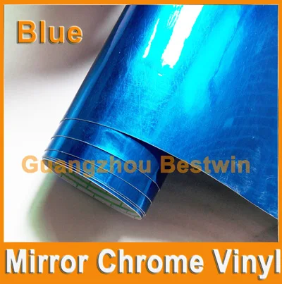 1,52 м* 30 м высокое качество автомобиля обертывания зеркало хром винил с воздушными пузырьками бесплатно - Название цвета: Синий