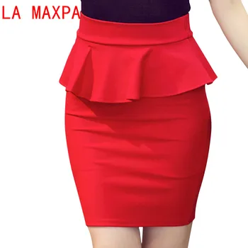 

Plus Size Women Pencil Skirts Ruffles 2019 Summer Fashion Korean Casual Ladies Bodycon Skirts Elegant Open Slit Skirts Red Black