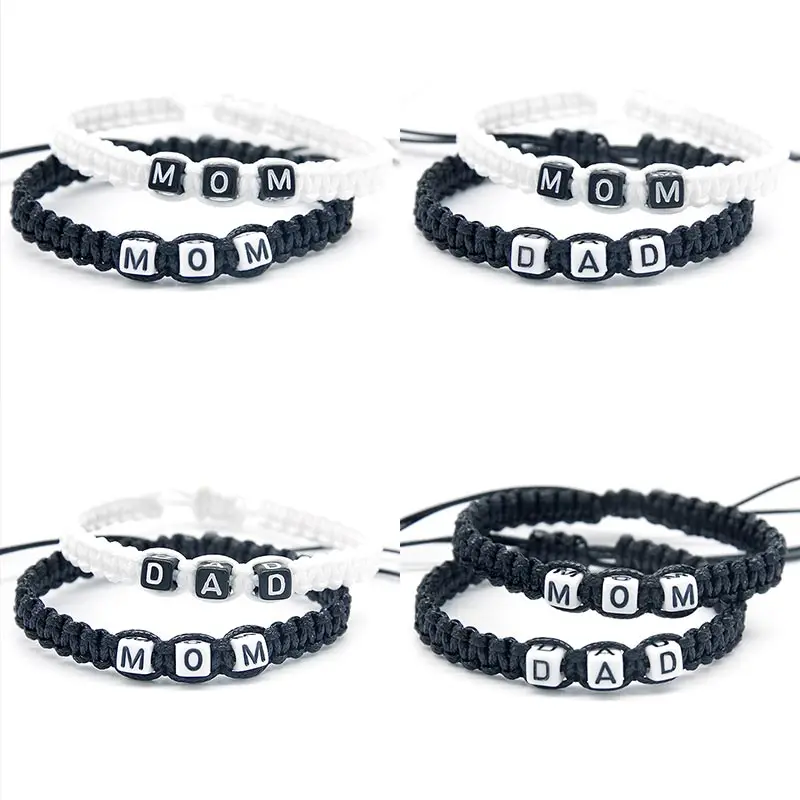 

2pcs/pair Sweet MOM and DAD Charm Bracelets Rope Chains Infinity Wish Adjust Size for Mother Father Gifts Beaded Jewelry Gifts