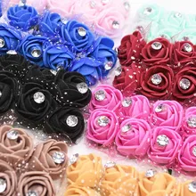 Flores artificiales de diamante de 17 colores para decoración del hogar, oso de peluche de PE, Rosa falsa, para boda