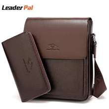 Moda 2016 Hombres Bolsa con Cubierta de Cuero Bolsas de Mensajero de Los Hombres de Cuero Casual de Negocios Clásico Bolso Conjunto Mens Crossbody Bag + monederos