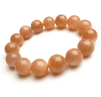 

Genuine Orange Natural Sunstone Bracelets For Women Men Stretch Healing Crystal Round Bead Bracelet 13mm