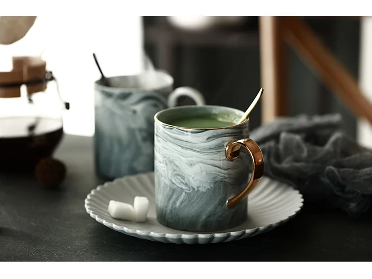 Европейский мрамор зерна Пномпень кружки пара любовника Подарочная керамическая кружка Молоко Кофе Чай завтрак фарфоровая чашка для подарков