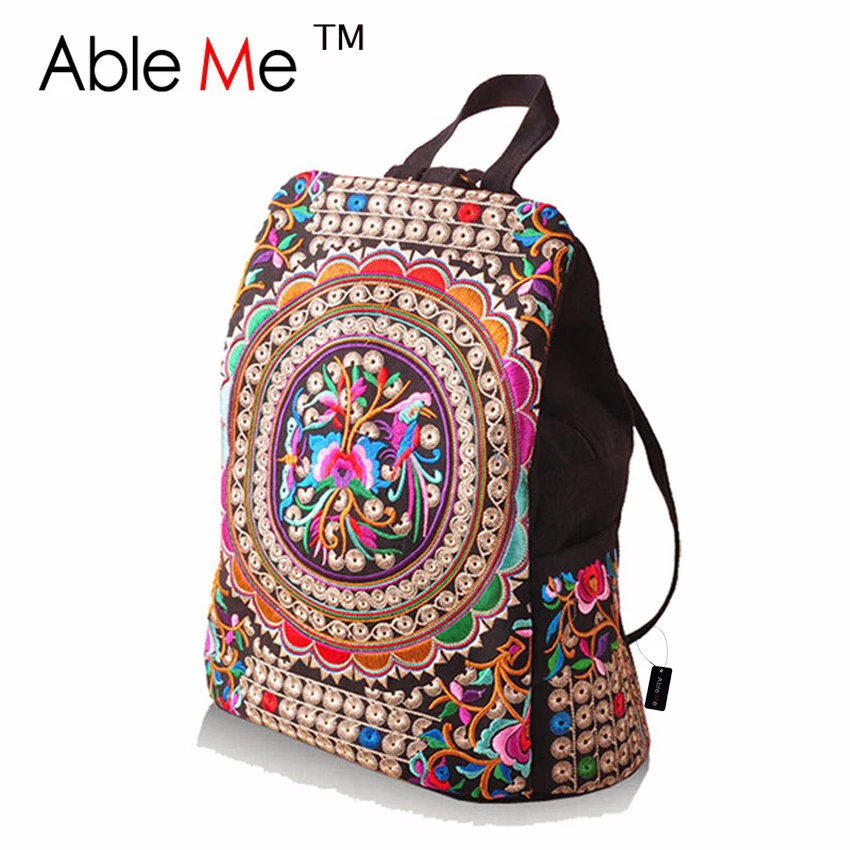 AbleMe 2017 Ethnic Canvas Embroidery Backpack Women Travel Bags Girls