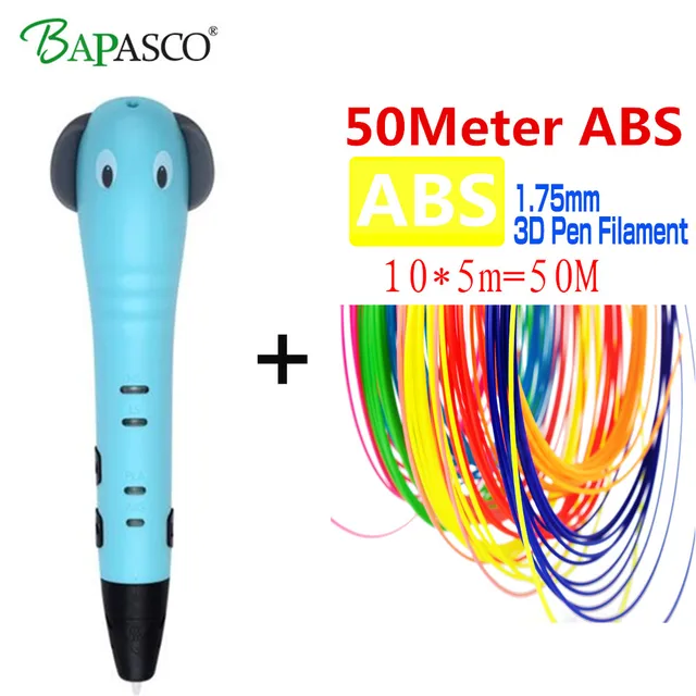 Cheap Original BAPASCO P65 3D Pen Add 50M(10Color) ABS/PLA Filament 3D Drawing Pen Best Birthday Gift For Kids Printing Pen 3D Model