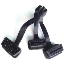 New Arrival! Flat+Thin As Noodle OBDII OBD-II OBD 2 OBD2 16 Pin ELM327 Male To dual Female Y Splitter Elbow Extension Cable