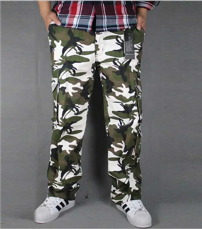 Свободные камуфляжные брюки карго для мужчин повседневные военные стиль много карманов Брюки уличная одежда для бега