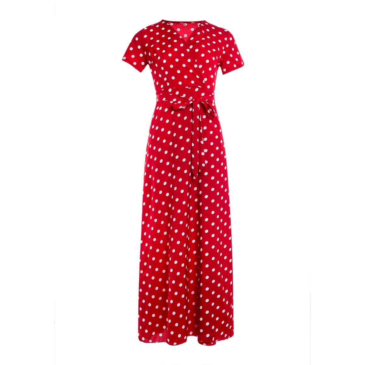 Women Wrap Summer Boho Polka Dot Maxi Dress Casual Ladies Short Sleeve V Neck Holiday Beach Long Sundress Fashion Wrap Sundress - Цвет: C