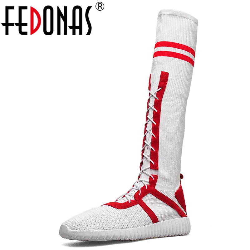 

FEDONAS Fashion Knitting Women Knee High Boots Warm Long Autumn Winter Socks Boots Basic Casual Shoes Woman Cow Suede Leather
