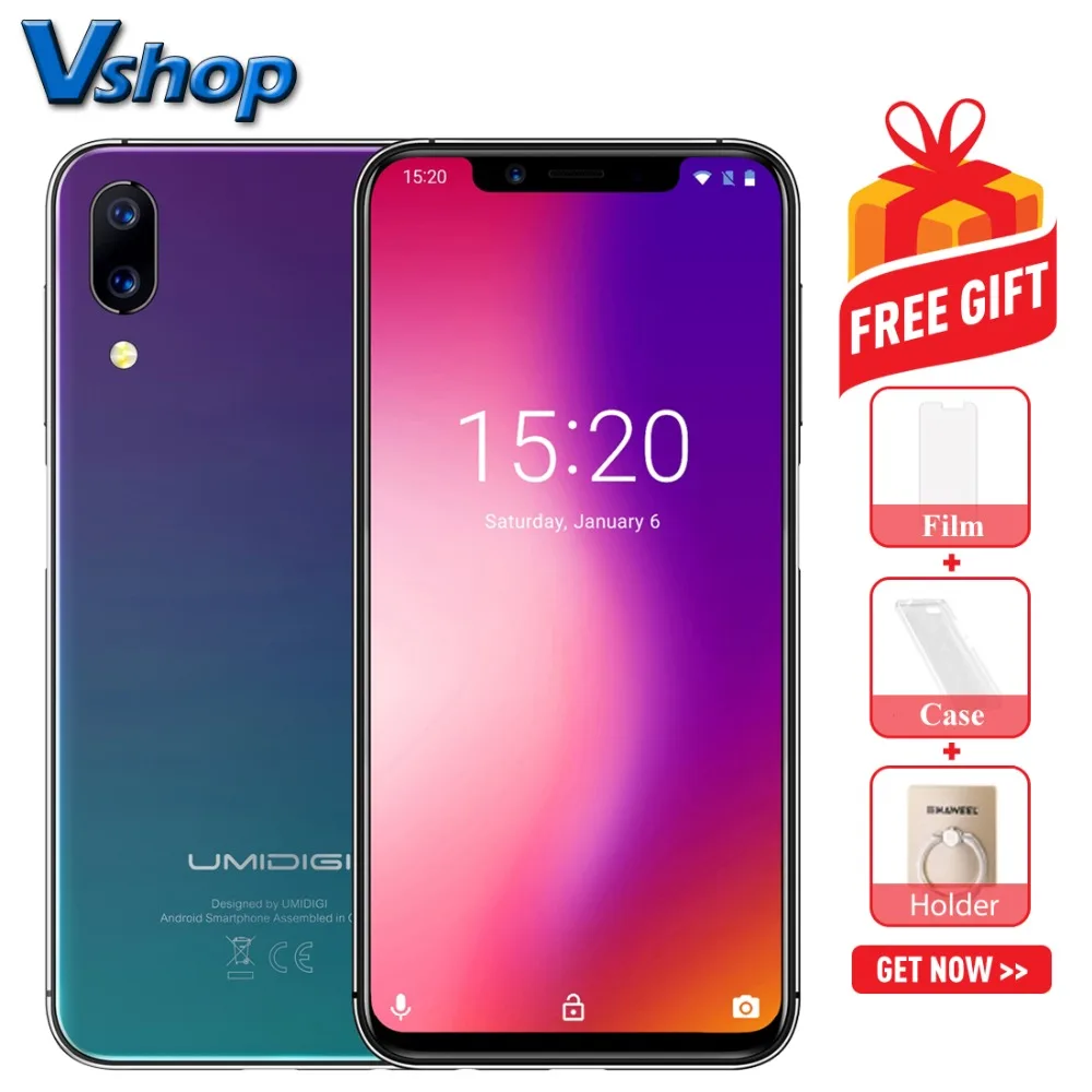 

Original Umidigi One 4G Mobile Phone Android 8.1 4GB RAM 32GB ROM Octa Core Smartphone Global Version Face ID 5.9 inch Cellphone