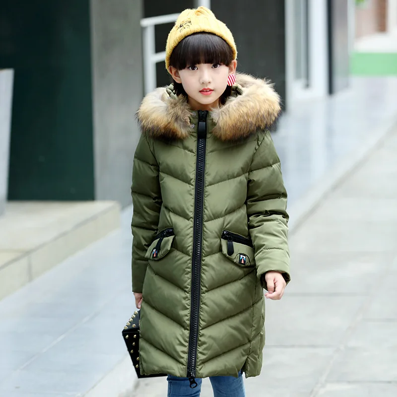 white duck down big girls winter coats size 14 8 10 6 fur hooded long