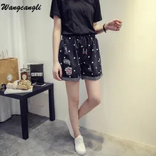 Wangcangli 2017 High Waist Printed Dots Blue Denim Shorts Fashion Brand Summer Women Good jeans Loose Short Casual female Pants