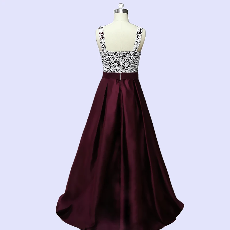 JIERUIZE White Lace Burgundy Cheap Evening Dresses Long 2018 V-neck A-line Formal Dresses Mother of the Bride Dressess