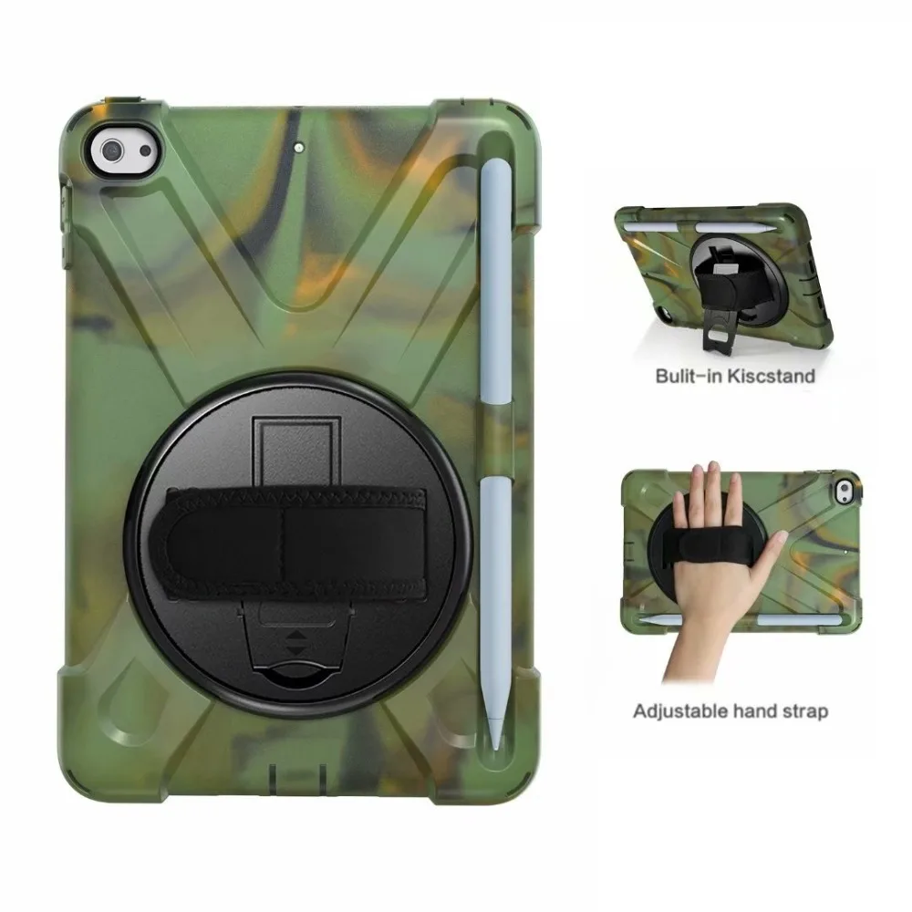 Case for iPad mini 4 5 2019 Case Heavy Silicon Cover 360 Rotating Shockproof Hand Strap for iPad mini 4 5 Pencil Holder Kids Cover (3)