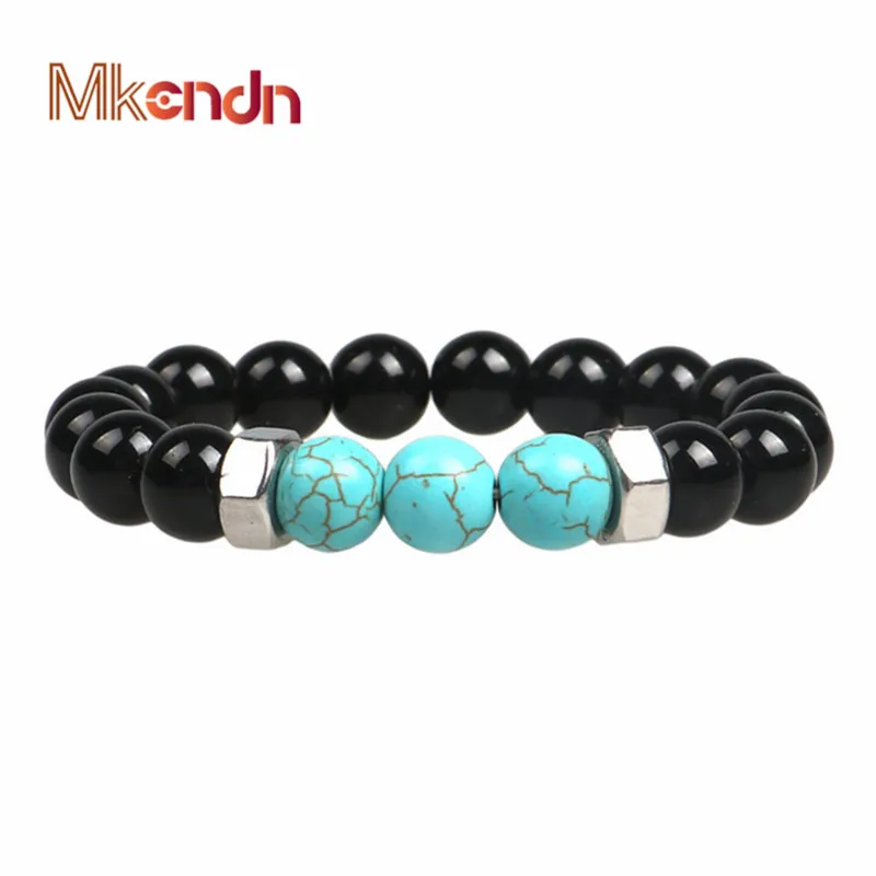 

MKENDN New Arrival 10mm matte Onyx Turquoises Stone Beads Screw cap Bracelets Feminino Yoga Reiki Prayer male female Bracelet
