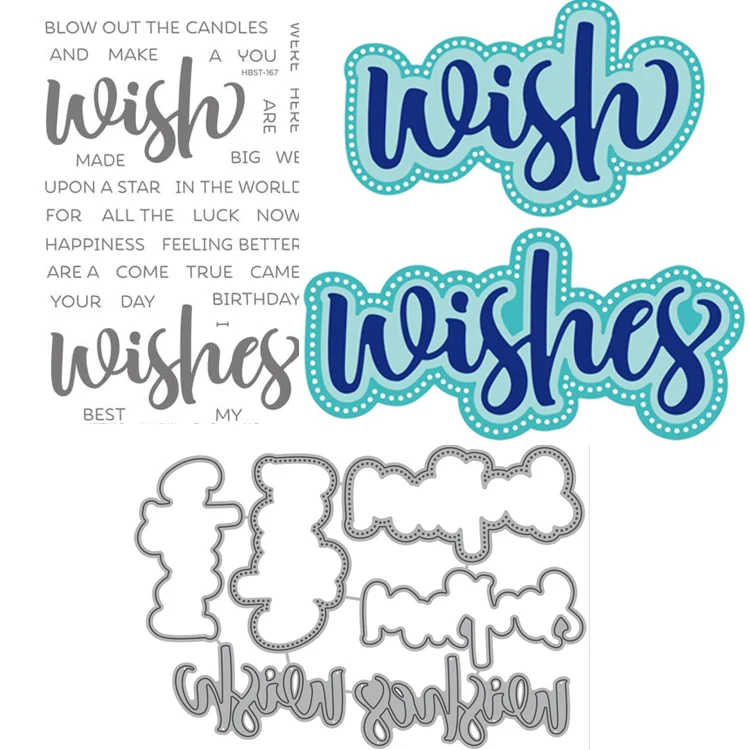 

wishes words Transparent Clear Stamps and metal cutting die/Seal for DIY scrapbooking/photo album Decorative sheets