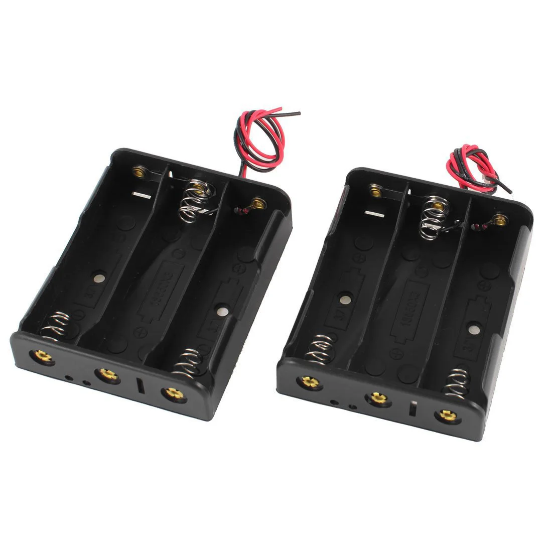 2 Pcs Black Plastic Battery Holder Case w Wire for 3 x 18650 11.1Vin