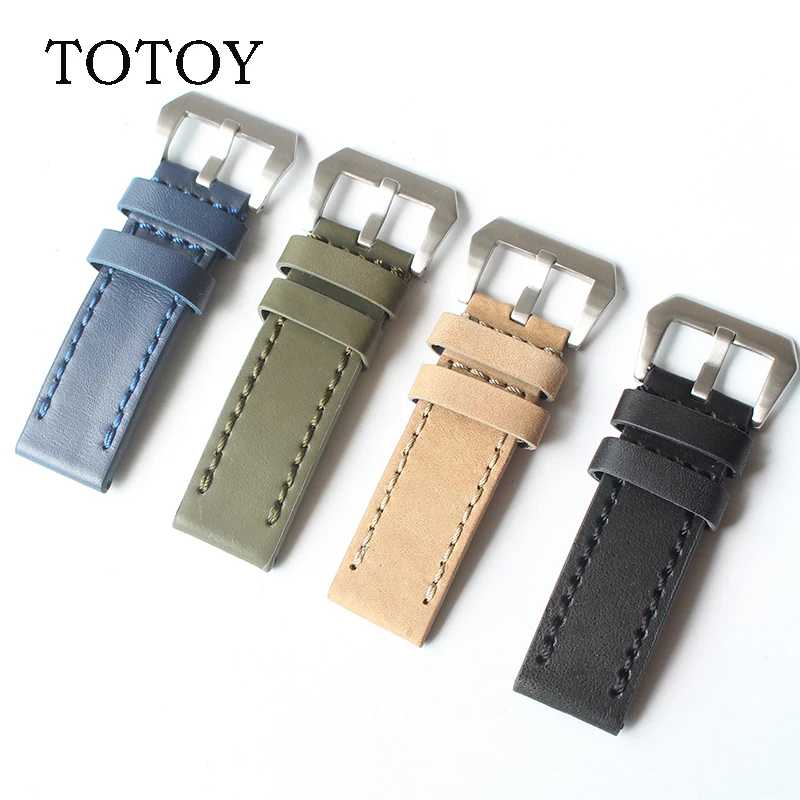 TOTOY мягкий кожаный ремешок черный желтый 22mm24mm26mm комплекс 4 цвет грубой подходит