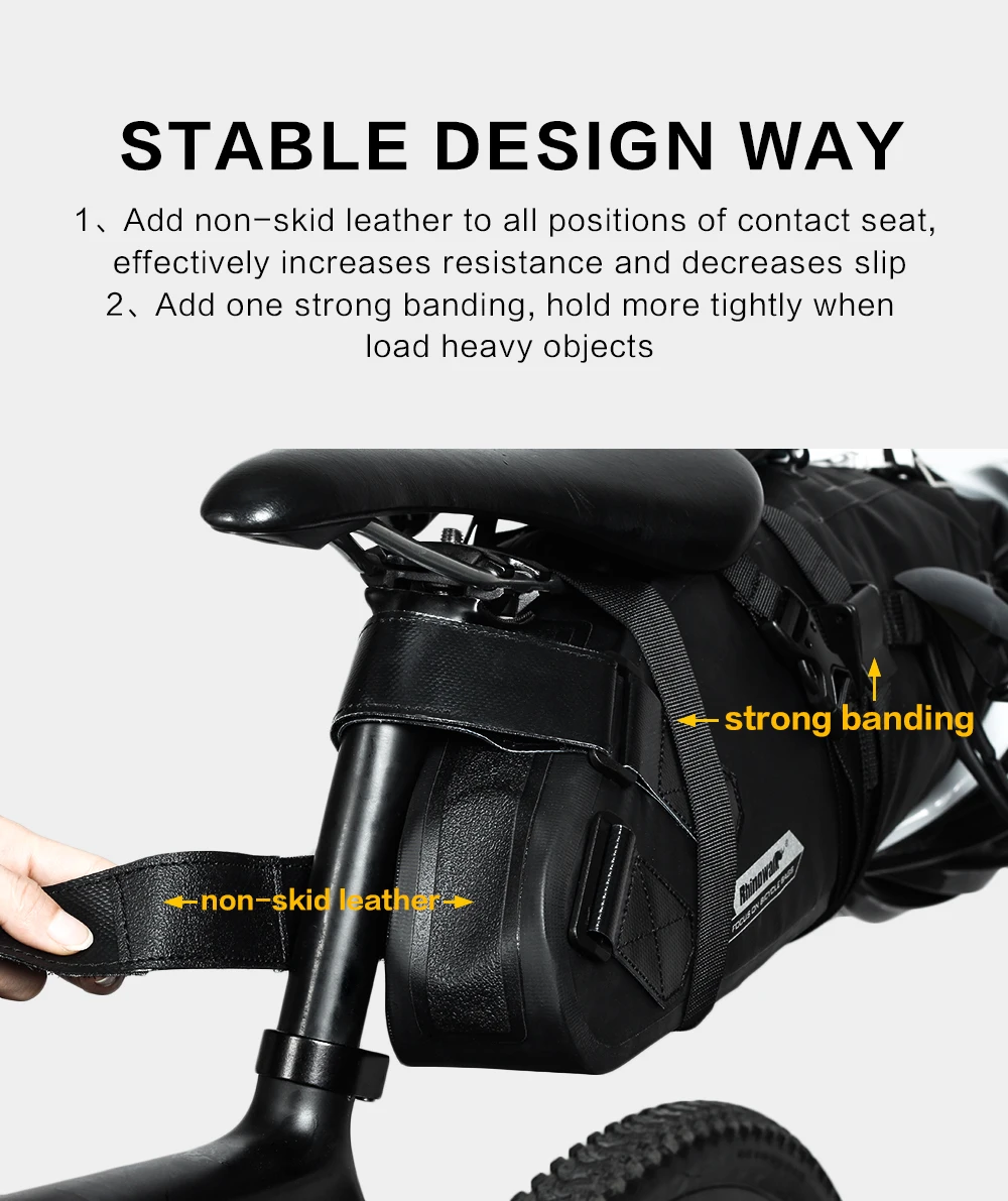 Excellent RHINOWALK 12L Large Capacity Bicycle Saddle Bag 100% Waterproof Bike Tail Seat Bags Cycling Rear Panniers Bike Accessories 17