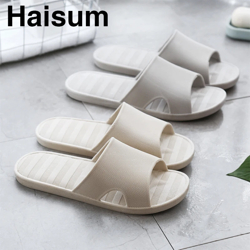 

Men's Slippers Summer Home Shoes Non-slip Soft Bottom Striped Sandals Bathroom Bath Slippers T00068