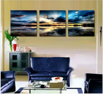 

2017 Wall Art Paintings 3 Panels Wall Pictures For Living Room Canvas Painting Huge Beach Sunset Modular Top Quality Decorative