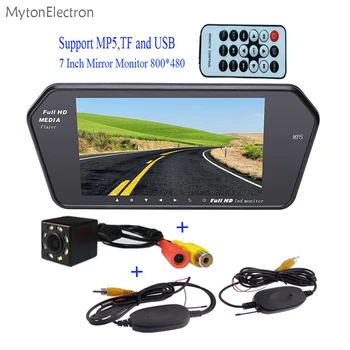 

8 LED wireless 2.4G Transmitter Receiver Car Rear View Backup Camera + 800x480 LED Screen 7 inch Car Mirror Monitor Mp5 TF USB