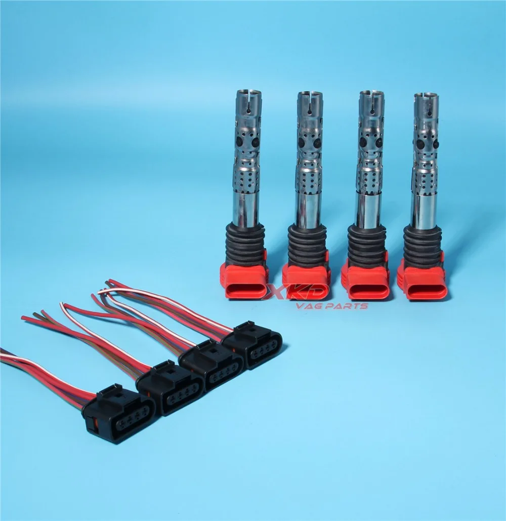 4 шт. катушки зажигания и Plug комплект подходит для AU DI A4 B6 B7 A6 C5 A8 D3 3 0 V6 06C 905 115 L/ 8K0 973