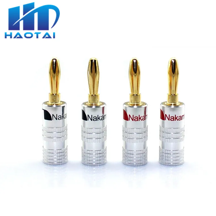 

4pcs GD Amp Nakamichi Speaker Banana plug connectors Accepts 8AWG to 20AWG speaker wire Solderless Gold plated, Pure copper made