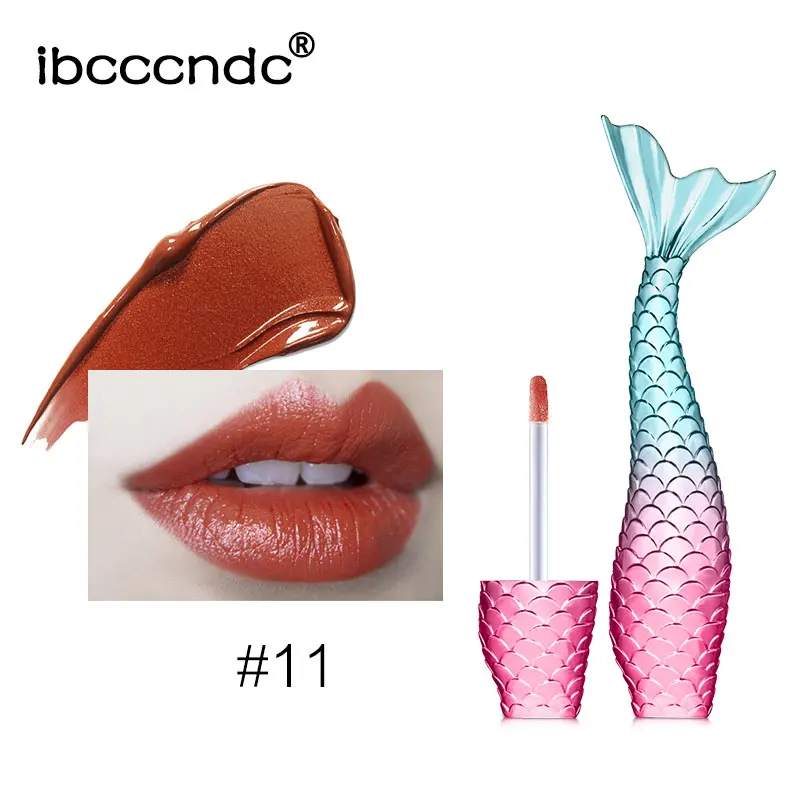 Ibcccndc Русалка блеск для губ 20 цветов Алмазный блеск водонепроницаемая матовая жидкость губная помада стойкий блеск косметический Женский макияж - Цвет: 11