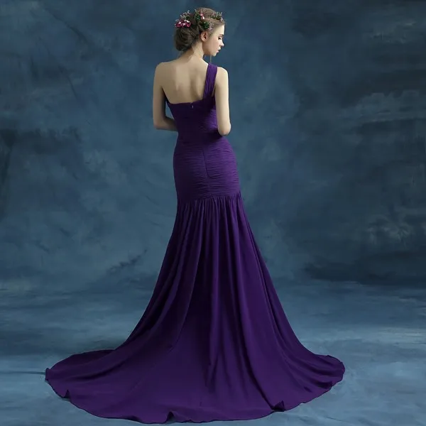 Одно плечо Фиолетовый шифон пикантные новый дизайн кристалл длинное платье на выпускной 2018 vestido de festa longo вечернее платье нарядные платья