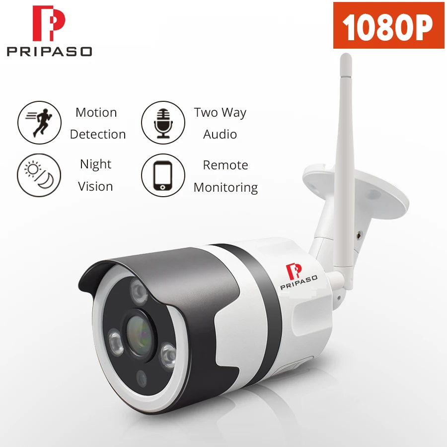 Pripaso 2.0MP IP Camera Wifi Outdoor Waterproof HD Video Surveillance 1080P Security Camera Built-in SD Card Slot Wifi Camera