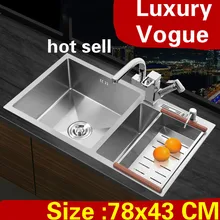 Квартиры Роскошные мыть овощи Кухня ручная раковина двойной паз 304 нержавеющая сталь vogue Горячая 780x430 мм
