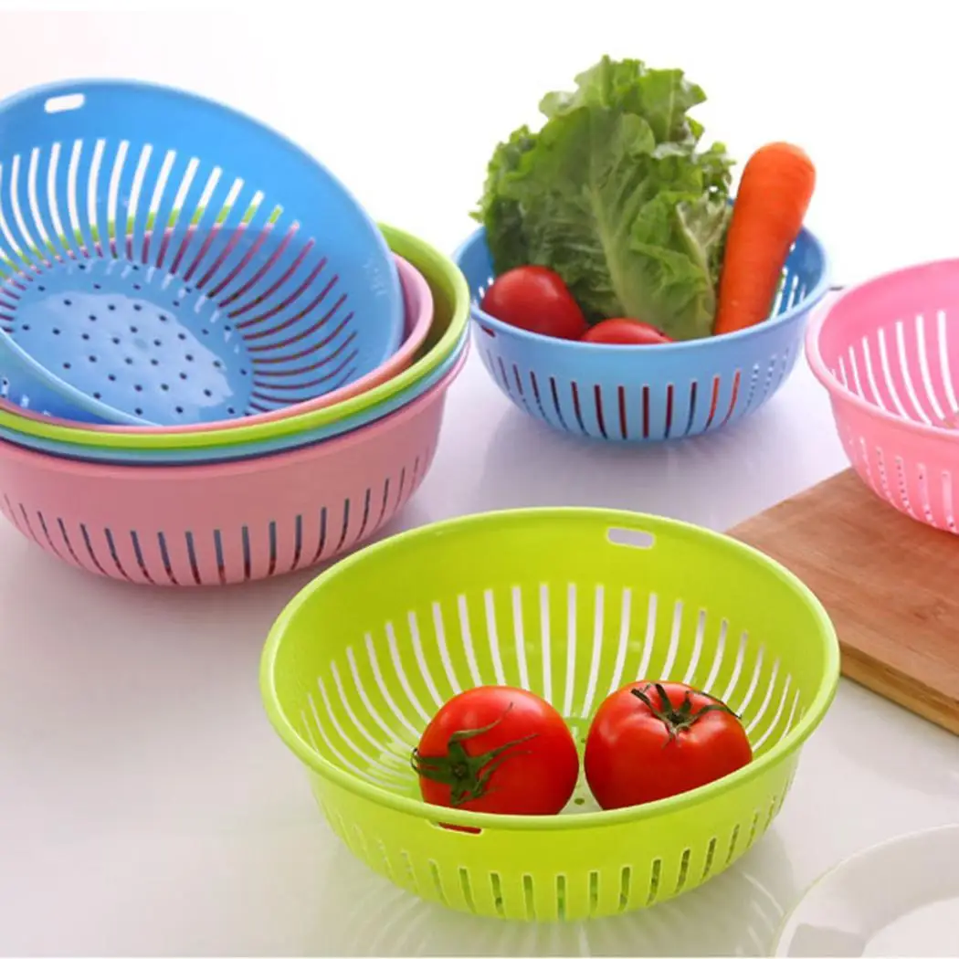

QuickDone 1Pc Plastic Single Drain Basket Round Hollow Fruit Vegetable Cleaning Strainer Storage Baskets Kitchen Tool