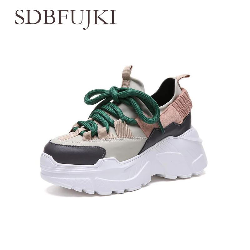 Слоновая кость Кроссовки на платформе Nieuwe Vrouwen Stijlvolle Dikke Zool Loopschoenen Hoogte Toenemende 8 см массивный спортивный Schoenen Vrouw SDBFUJKI - Цвет: Слоновая кость