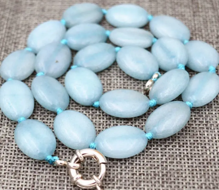 

New 13x18mm natural aquamarine Flat Oval Gemstone Beads Necklace 18inch AAA