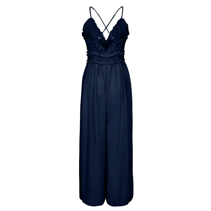 New Fashion Women Summer Sexy  Sleeveless V Neck Solid Ruffle Loose Sling Jumpsuit Elegant Lady Casual Bodysuits Playsuit #4R08 (9)
