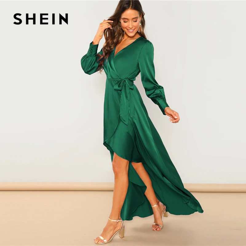 SHEIN Однотонное Платье С Глубоким V-Образным Вырезом Вечернее Платье На Запах